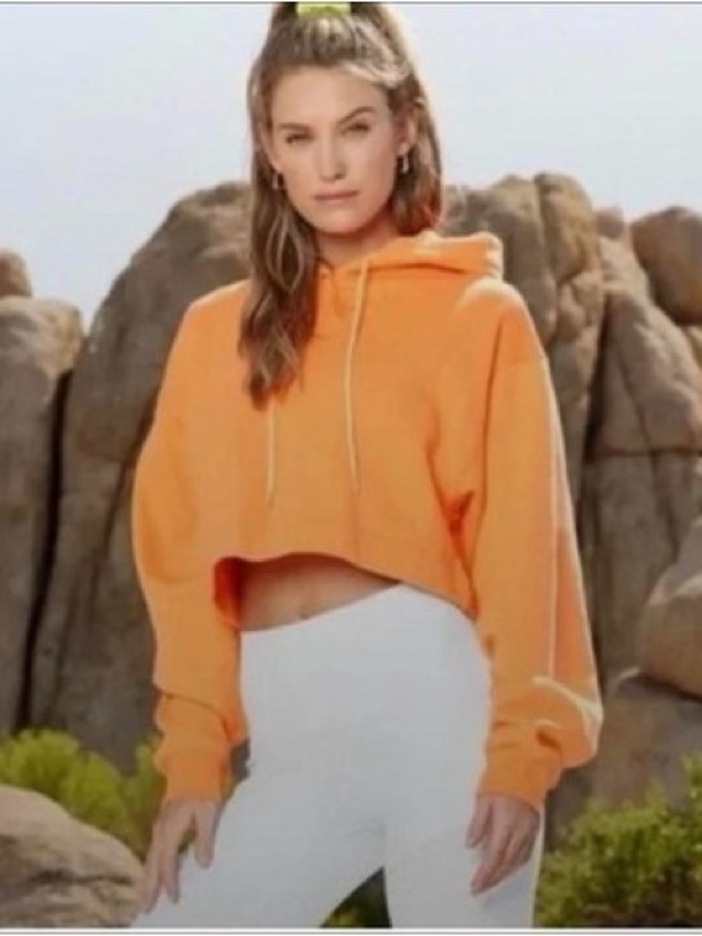 Alo Yoga Bae Cropped Hoodie- Neon Orange